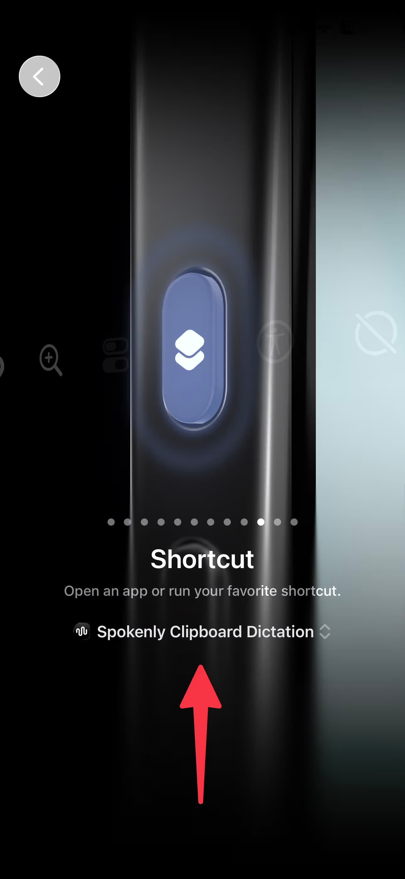 Selecting Shortcut as the Action Button action
