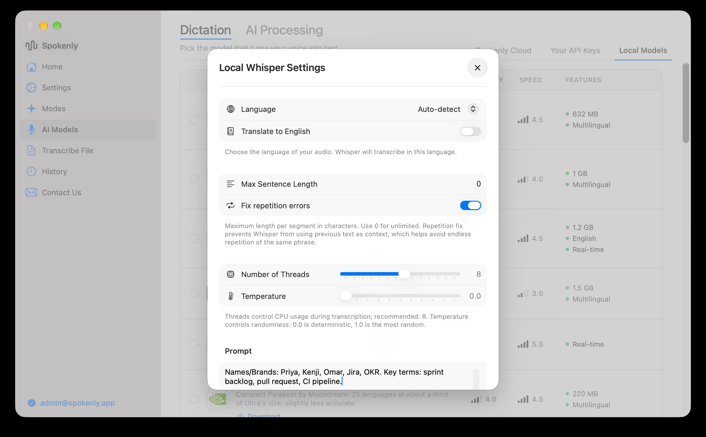 Whisper prompting interface