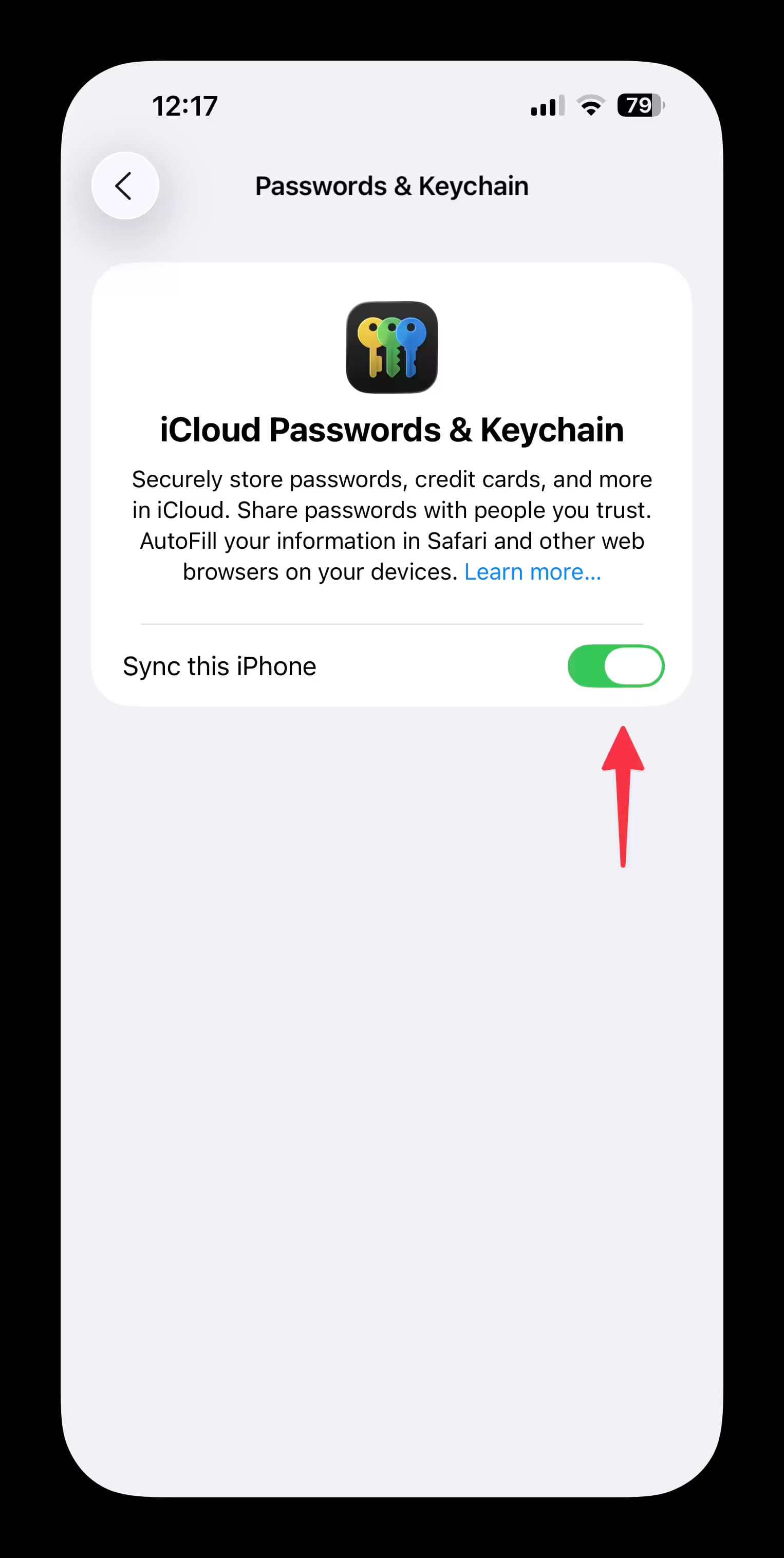 iCloud Keychain settings on iPhone