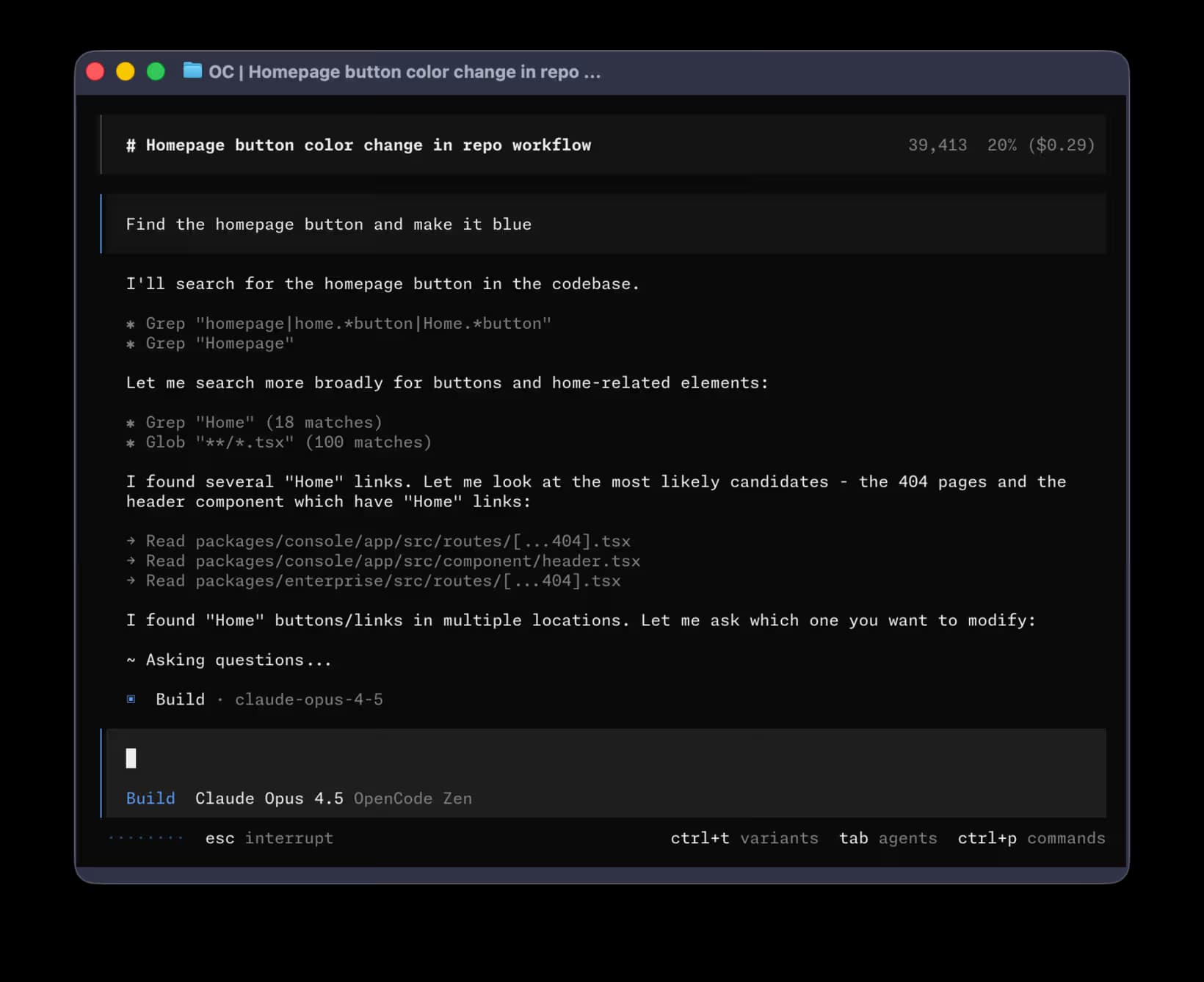 OpenCode terminal agent workflow