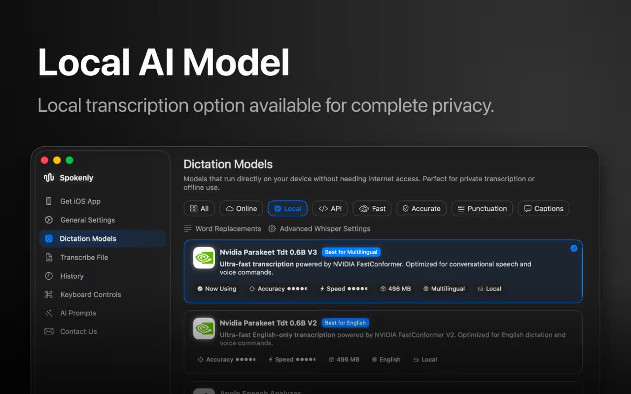 Local AI model picker