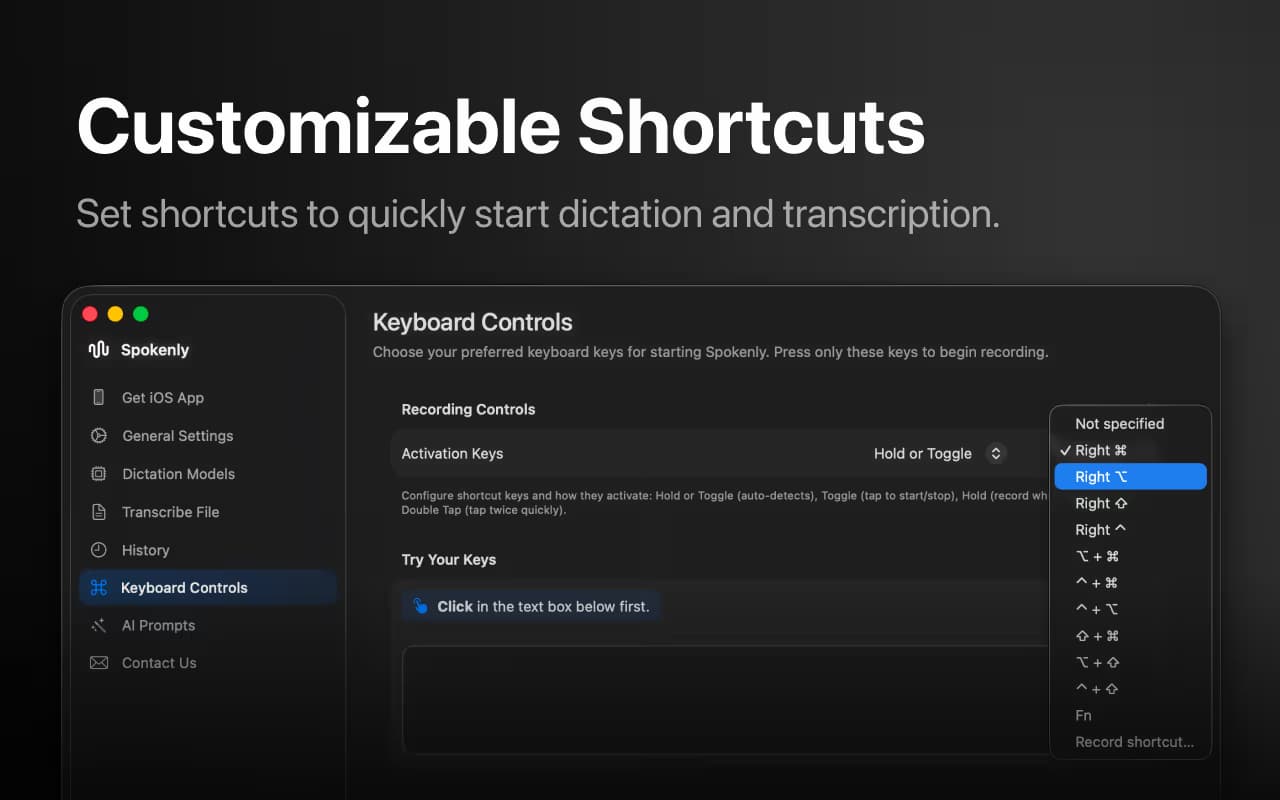 Customizable shortcuts