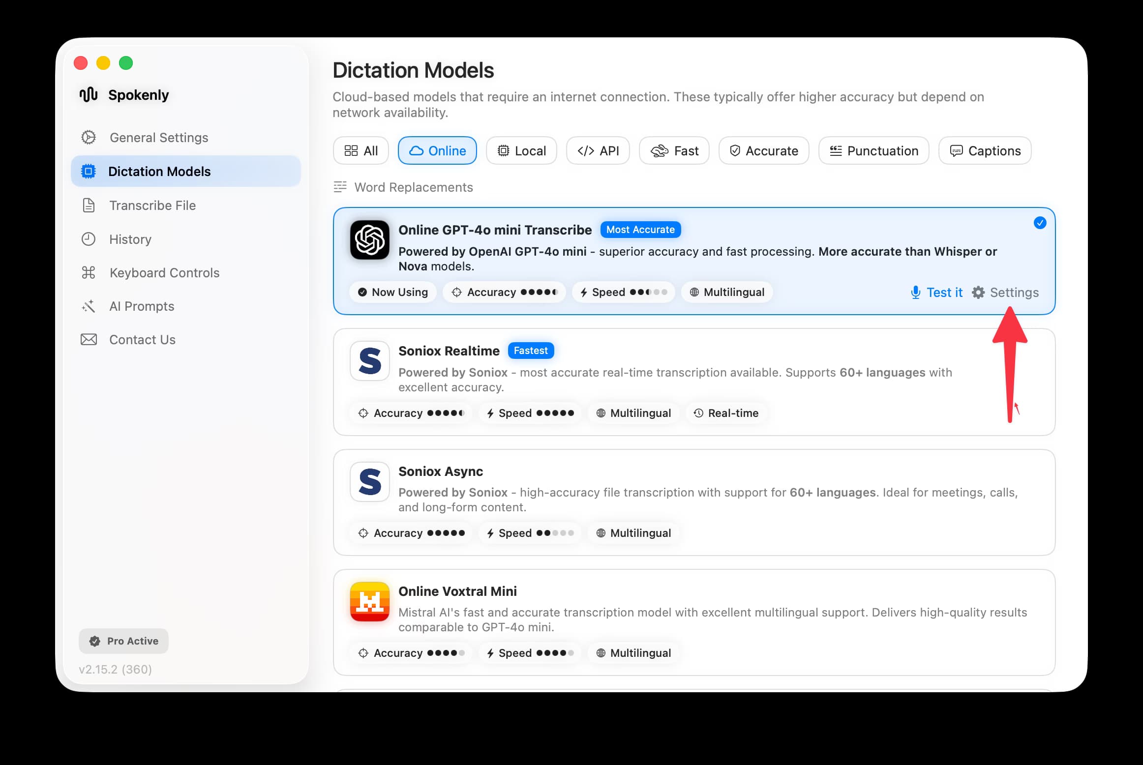 Settings button location