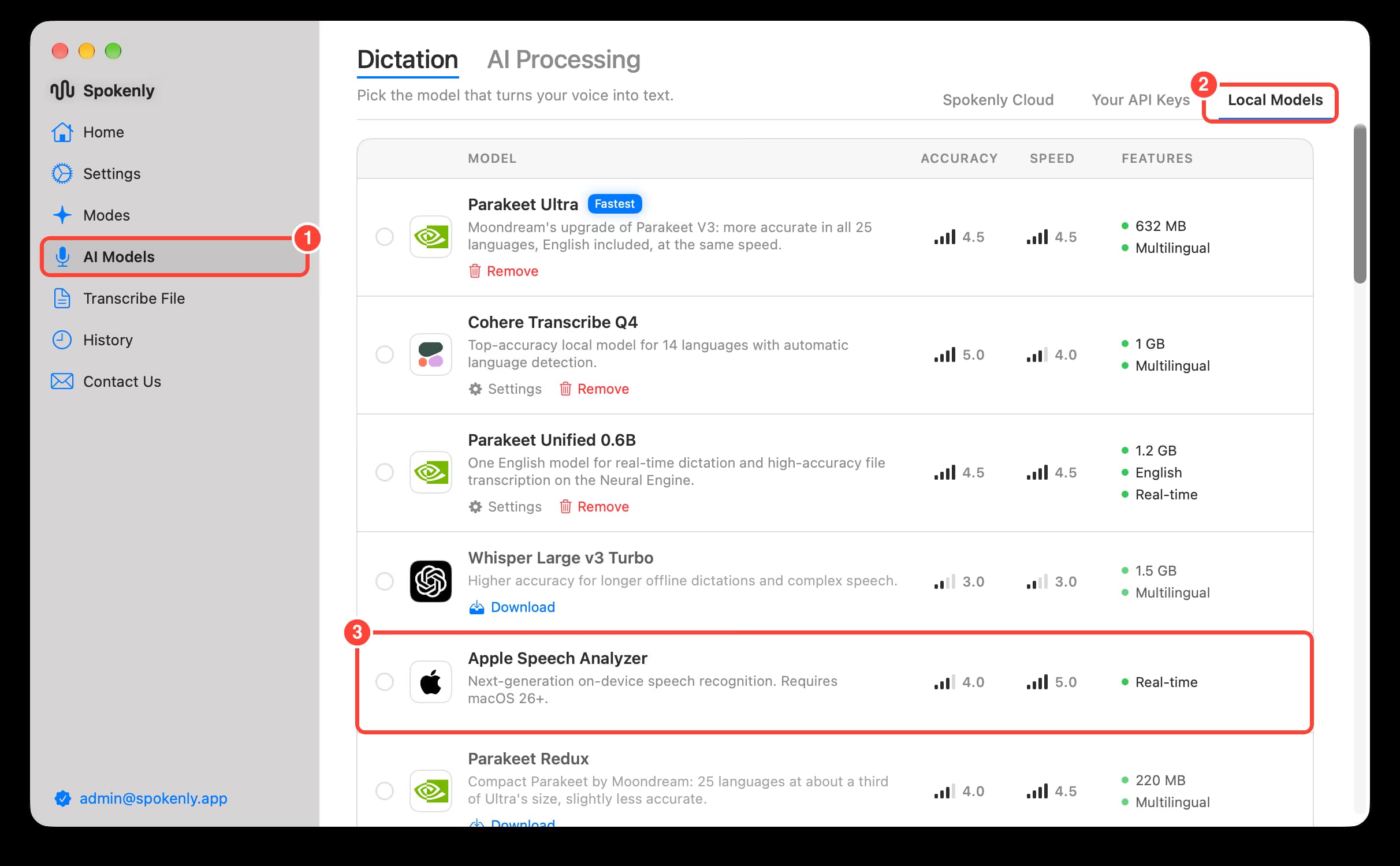 How to find Apple Speech Analyzer in AI Models